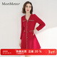 MeetMetro瑪依爾名媛小香風(fēng)連衣裙女2025秋季新款法式修身禮服裙 紅色 L