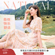 香影碎花連衣裙女2025夏裝新款超仙淑女裙收腰泡泡袖v領(lǐng)雪紡裙子 桔色 M