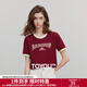初語(yǔ)棉質(zhì)字母印花短袖T恤女2025夏季新款撞色包邊美式復古上衣 復古紅-字母 S