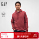 蓋璞（GAP）男女裝2025秋季新款Logo刺繡抓絨寬松連帽衫衛衣美版 暗紅色 M 美碼L亞洲碼180/96A【偏大,建議拍小一碼】