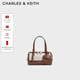 CHARLES&KEITH拼色掛飾手提斜挎包波士頓包生日禮物新年禮物送女友CK2-30671730 Chocolate巧克力色 小包