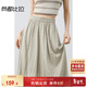 尚都比拉都市通勤休閑褲女夏季高腰顯瘦八分褲闊腿百搭褲裙 淺卡其  M 