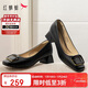 紅蜻蜓粗跟單鞋女25秋冬女鞋法式氣質(zhì)高跟鞋通勤皮鞋WFB15027 黑色 39
