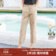 茵曼（INMAN）夏季女通勤直筒九分褲中高腰顯瘦百搭經(jīng)典薄款休閑褲子 卡其色 28