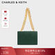CHARLES&KEITH方格鏈條單肩斜挎小方包包女包生日禮物新年禮物CK2-80782007 Dark Green深綠色 M