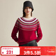 兆君2024秋冬紅色復古費爾島提花羊毛衫女圓領(lǐng)偏厚保暖針織毛衣 櫻桃紅 115/2XL