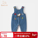 班喜迪嬰兒衣服春裝嬰幼兒連體衣寶寶卡通牛仔背帶褲超萌外出服爬服春秋 藍色 80cm