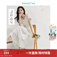 茵曼（INMAN）海邊度假風(fēng)苧麻V領(lǐng)連衣裙2025夏季女裝新品刺繡短袖白色裙子 米白色 L