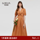 歌莉婭連衣裙流行多巴胺設計感V領(lǐng)扭結棉布a字裙子1C4C4K460 66Y橙駝 S