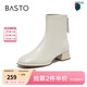 百思圖2025冬季新款氣質(zhì)通勤白色法式小踝靴粗跟女短靴CM108DD5 米色 37