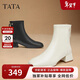 他她Tata靴子女奶皮靴法式氣質(zhì)短靴女靴通勤瘦瘦靴  黑色（絨里） 37