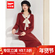 IEF/愛(ài)依服連衣裙2025秋冬新款韓版溫柔小女人氣質(zhì)毛織長(cháng)上衣裙 紅 均碼