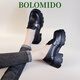 Bolomido奢侈高端品牌高檔真皮厚底樂(lè )福鞋女士一腳蹬百搭圓頭秋款小皮鞋單 黑色 36