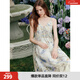 ELLE復古印花度假風(fēng)吊帶連衣裙女2025夏季新款時(shí)髦優(yōu)雅波嬉a字裙 黃花 S