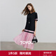 初語(yǔ)休閑浪漫T恤裙女2025夏季新款撞色拼接設計連衣裙寬松中長(cháng)裙 黑粉拼接 XL