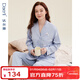 達爾麗V領(lǐng)長(cháng)袖睡衣女款2025新款春款針織棉田園風(fēng)蝴蝶結女士家居服套裝 T8245107-012-粉藍色 L