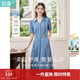茵曼（INMAN）復古天絲涼感小v翻領(lǐng)連衣裙女士2026年夏季新款收腰a字牛仔裙 牛仔藍 -18525993 S