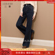 三彩2025冬季新款微喇牛仔褲高腰喇叭褲一體絨磨毛長(cháng)褲S 深海藍 XL 170/76A