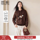 香影連帽針織衛衣女2025秋冬季新款寬松趣味小狗卡通套頭休閑毛衣 咖啡 XL