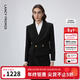 朗姿復古氣質(zhì)職業(yè)通勤黑色西裝外套春季新款短款西服上衣女 黑色2 S