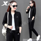 特步（XTEP）夾克運動(dòng)套裝女裝秋冬季新款長(cháng)袖休閑長(cháng)褲子女大碼衛衣跑步兩件套 正黑色【常規】(外套+衛褲) S/165(男女同款)