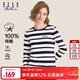 ELLE ACTIVE 純棉撞色條紋t恤女裝秋季時(shí)尚百搭舒適透氣打底衫休閑圓領(lǐng)上衣 長(cháng)袖款-藍/白色 M