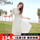 百圖betu女裝2025夏季新款連衣裙V領(lǐng)波點(diǎn)飄逸蛋糕裙雪紡裙子女2504T95 米白 S