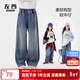 左西女童牛仔褲兒童褲子春裝2026新款中大童寬松直筒褲 牛仔色 160