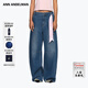 ANN ANDELMAN【李沁同款】深藍色復古破洞做舊闊腿彎刀牛仔褲休閑長(cháng)褲 藍色 25