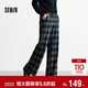 森馬（Semir）休閑褲女冬格子加絨長(cháng)褲寬松2025鹽系復古潮流闊腿褲109725127005