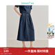 茵曼（INMAN）100%純棉牛仔襯衣2024夏季女裝新款復古洗水短袖顯瘦上衣 牛仔藍半身裙-W18424569 S