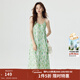 茵曼（INMAN）薄荷曼波度假風(fēng)碎花吊帶背心裙夏季氣質(zhì)浪漫壓褶松弛感連衣裙子 繡球花綠 L