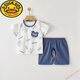 G.duck夏季薄款寶寶兩件套肩扣短袖體恤開(kāi)襠短褲嬰兒男童透氣休閑服套裝 藍色 肩扣  開(kāi)襠  無(wú)骨 90 cm