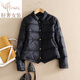 PKFC高級感輕薄羽絨服外套女冬季時(shí)尚立領(lǐng)單排扣顯瘦短款小個(gè)子外搭潮 黑色 M 適合105-115斤左