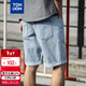 唐獅（TonLion）2025春男百搭卷邊牛仔短褲五分中短褲 淺牛仔藍 L 