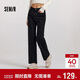 森馬（Semir）森柔牛仔|牛仔褲女抓毛闊腿褲街頭個(gè)性冬季寬松長(cháng)褲103724124001B