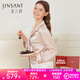 金三塔真絲睡衣女100%桑蠶絲外穿絲滑親膚兩件套睡褲居家服禮物 [熱薦]19姆米香妃色 L
