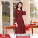 香影酒紅色連衣裙女2025秋季新款秋冬正式場(chǎng)合年會(huì )法式百褶襯衫裙 紅色 S