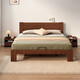 筑勝 紅橡木實(shí)木床胡桃色可插電小夜燈大板床標準床板高鋪180+10cm墊