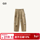 Q21純棉府綢刺繡香蕉褲兒童長(cháng)褲春季休閑褲男女童耐磨可調節褲子 淺卡其 90 cm