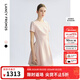 朗姿2025年夏季新款黑色氣質(zhì)收腰短袖女裙子法式高級感高知連衣裙 淡粉色 M
