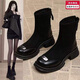 梵昇昱馬丁靴女小個(gè)子厚底炸街秋冬高級感瘦瘦裸靴法式粗跟短靴 黑色馬丁靴【單里】 4cm 38