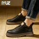 IYUZ品牌輕奢男鞋2026新款真皮高端復古百搭板鞋男厚底增高休閑鞋子男 黑色-高端男鞋 42