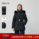 PRICH【90%鵝絨+防水】時(shí)尚連帽狐貍毛領(lǐng)收腰羽絨服2025冬新款新年 19黑色 S 160