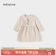 babylove女寶寶連衣裙春秋純棉紗布裙子可愛(ài)娃娃領(lǐng)嬰兒法式甜美刺繡裙 縞羽白 90
