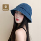 法派水洗牛仔帽大頭圍女夏季水桶帽子男牛仔漁夫帽深藍色 均碼