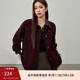 纖莉秀【時(shí)髦復古PU皮翻領(lǐng)小眾純棉外套】大碼女裝胖mm2025秋新款5274 安可拉紅 2XL
