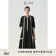 EIN【輕法式小黑裙】EIN言?xún)?yōu)雅系帶蕾絲拼接五分袖連衣裙秋新款 石墨黑 M