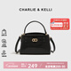 CHARLIE&KELLI CK品牌輕奢鱷魚(yú)紋凱莉包手提包包女款斜挎婚包包女生日新年禮物 黑色【京倉配送 贈品牌禮袋】