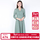 BUOUBUOUBuouBuou2025秋季新品商場(chǎng)同款法式優(yōu)雅茶歇V領(lǐng)波點(diǎn)雪紡連衣裙女 綠色G46 L